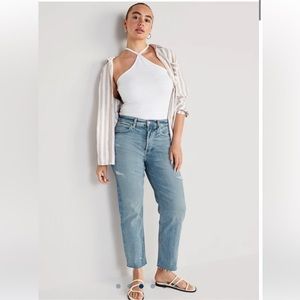 Old Navy Extra High-Waisted Button-Fly Cut-Off Straight Jeans Size 10